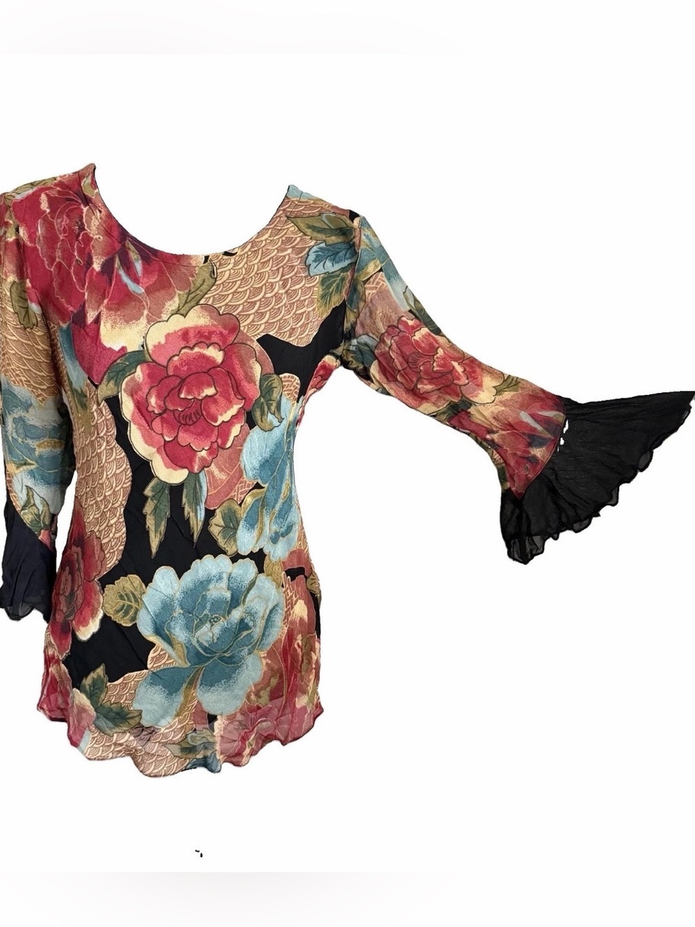 Temptation Blouse Womens M Floral Ruffle Bell Sleeve Tunic Top Whimsigoth NWT